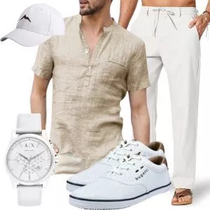 Sommer Outfits Herren Sommermode in Beige und Weiß