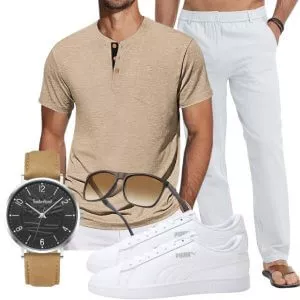 Sommer Outfits Sommermode Herren in hellen Naturfarben