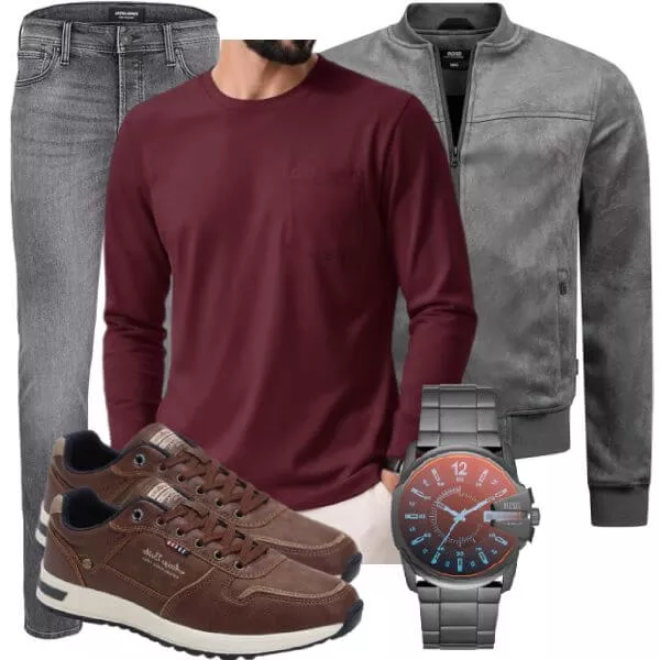 Casual Outfits Herren Herbstlook in Rot