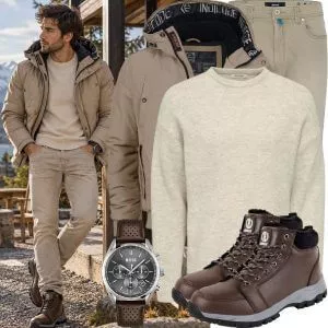 Casual Outfits Casual Outfit Herren mit Indicode Steppjacke und Cremefarbenem Pullover