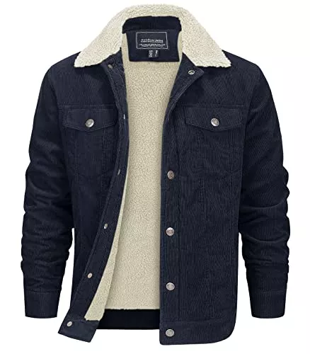 EKLENTSON Jacken EKLENTSON Herren Warme Cordjacke Winter Winddicht Outdoorjacke Casual Gefütterte Übergangsjacke mit Taschen