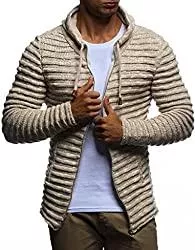 Leif Nelson Strickjacken Leif Nelson Herren Strick-Jacke mit Kapuze Slim Fit Grobstrick Moderner schwarzer Herren Hoodie-Sweatjacke-Winterjacke Langarm Grobstrick