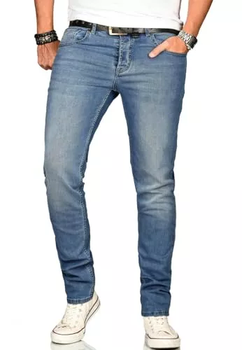 ALESSANDRO SALVARINI Jeans ALESSANDRO SALVARINI Herren Slim Fit Jeans Hose Denim Stretch-Jeans Jeanshose Washed