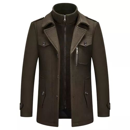 KUDORO Mäntel KUDORO Herren Wintermantel Wolle Kurzmantel Herren Wollmantel Mittellang Slim Fit für Business Freizeit Peacoat Herren Casual