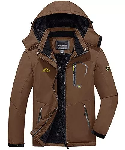 KEFITEVD Jacken KEFITEVD Herren Skijacke Atmungsaktiv Warm Gefüttert Winterjacke mit Abnehmbarer Kapuze Snowboardjacke Wasserdicht Outdoorjacke