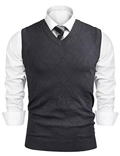 iClosam Pullover & Strickmode iClosam Herren Pullunder V-Ausschnitt Ärmellose Comfort Fit Baumwoll Strickweste Pulloverwestee Sleeveless Strickpullover