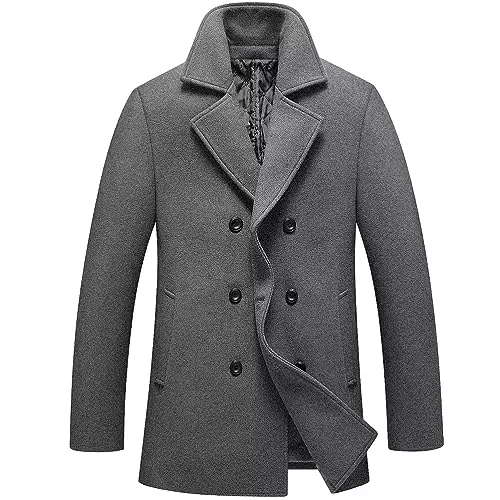 FTCayanz Hosen FTCayanz Herren Wintermantel Winter Mantel Warm Wollmantel Stehkragen Jacke Business Kurzmantel Herrenmantel