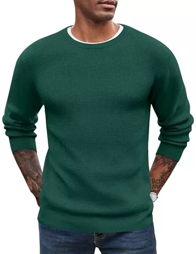 COOFANDY Pullover & Strickmode COOFANDY Herren Pullover Strickpullover mit Rundhalsausschnitt Langarm Waffel Sweatshirt Freizeit Slim fit Feinstrick Winterpullover