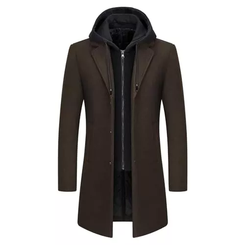 KUDMOL Mäntel KUDMOL Herren Wolle Trenchcoat Solid Casual gepolstert Outdoor Overcoat Lange Kapuze Warmer Mantel Jacke