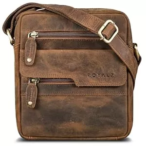 ROYALZ Taschen & Rucksäcke ROYALZ 'Oregon' Leder Umhängetasche Herren Klein Männer Ledertasche Vintage Herrenhandtasche Moderne Schultertasche Messenger Bag Echtleder