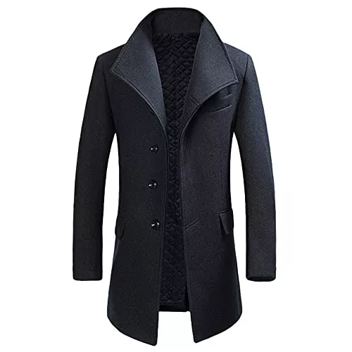 Allthemen Mäntel Allthemen Wintermantel Mantel Herren Lang Slim Fit Herrenmantel Winter Schwarz Business Mantel Herren Wolle Wollmantel
