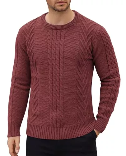 COOFANDY Pullover & Strickmode COOFANDY Herren Pullover mit Rundhalsausschnitt Männer Strickpullover Zopfmuster Pullover Winterpullover Herren Rundhals Langarm Pullover
