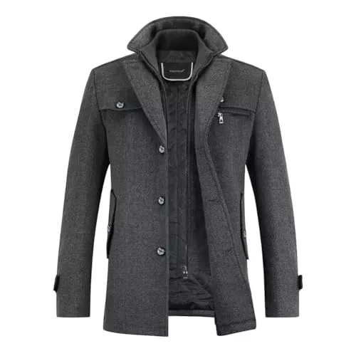 YOUTHUP Mäntel YOUTHUP Herren Wollmantel Dick Winter Kurzmantel Regular Fit Wintermantel Freizeit Herrenmantel Übergangsmantel