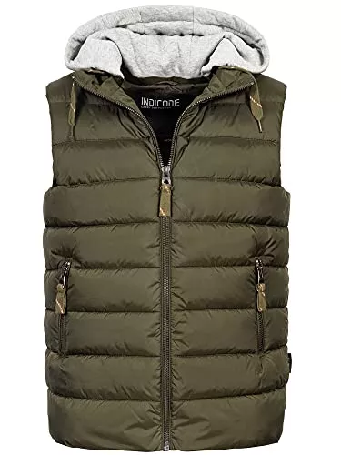 Indicode Westen Indicode Herren Stockton Steppweste mit abnehmbarer Jersey-Kapuze | Herrenweste Weste