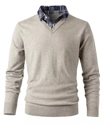 OlyljpinZ Pullover & Strickmode OlyljpinZ Herren 2 in 1 Hemd Kragen Pullover Langarm Feinstrick Casual Business Strickpullover Slim Fit Männer Winterpullover Fleece gefüttert Warm Strick Top Sweatshirt