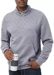 Tyhengta Pullover & Strickmode Tyhengta Herren 1/4 Zip Pullover Winter Stehkragenpullover Langarm Sweatshirt Waffel Strickpullover Pullover mit Tasche