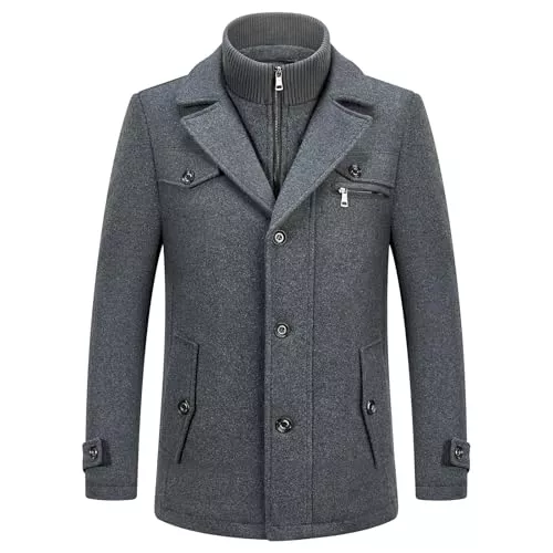 KUDORO Mäntel KUDORO Herren Wintermantel Wolle Kurzmantel Herren Wollmantel Mittellang Slim Fit für Business Freizeit Peacoat Herren Casual