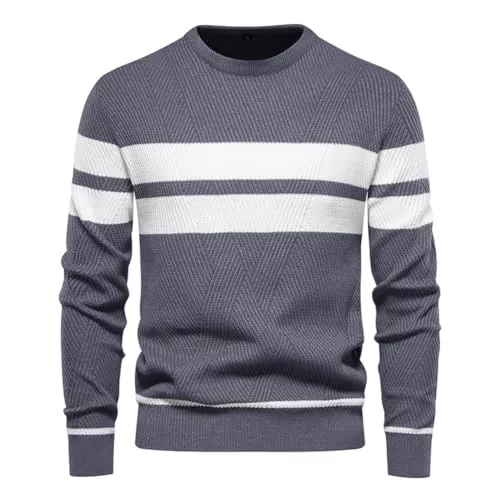 seiveini Pullover & Strickmode seiveini Herren Strickpullover Langarm Rundhals Gestreift Pullover Stretch Feinstrickpullover Männer Baumwolle Sweater Feinstrick Pulli Herbst Winter Freizeitpullover Winterpullover