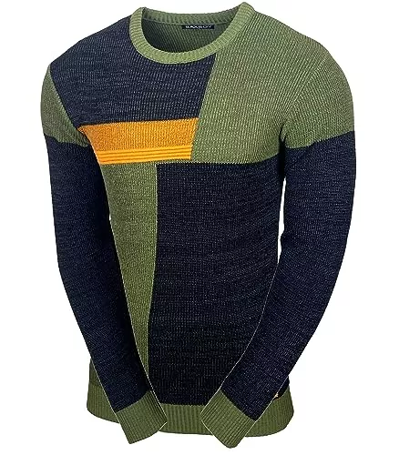 Baxboy Pullover & Strickmode Baxboy Herren Pullover Slim Fit Rundhals Strick-Pullover Rundkragen Moderner Männer schwarzer Pulli Longsleeve in Feinstrick Sweatshirt BB-52288