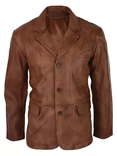Infinity Blazer Infinity Herrenjacke Echtleder Klassisch Schwarz Vintage Look Knopfleiste Design