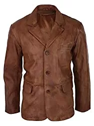 Infinity Blazer Infinity Herrenjacke Echtleder Klassisch Schwarz Vintage Look Knopfleiste Design