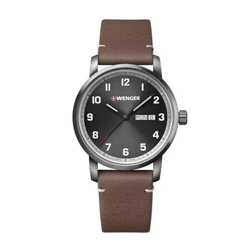 WENGER Uhren WENGER Herren Armbanduhr Attitude Ø 42mm, Swiss Made, Analog Quarz, Wasserdicht bis 100m, Leder-Armband