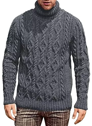 AIEOE Pullover & Strickmode AIEOE Herren Strickpullover mit Rollkragen Warmer Pullover mit Zopfstrickmuster Langarm Sweater
