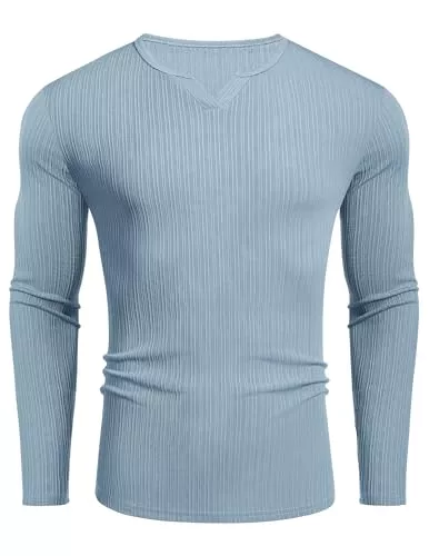 COOFANDY Pullover & Strickmode COOFANDY T-Shirts für Herren Geteilter Kragen Basic T-Shirt Wellenstreifen Muscle Shirt Textured Langarm Shirts Hem