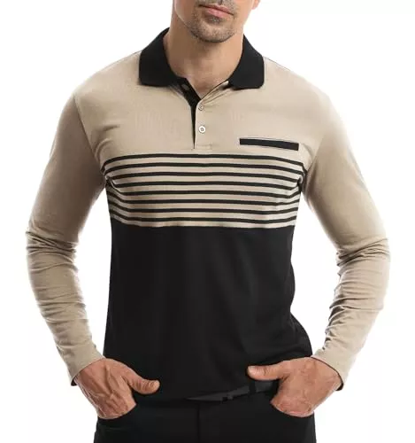 Suwangi Pullover & Strickmode Suwangi Herren Poloshirt Langarm Polo mit lässigem Kragen Langarmshirt Freizeit Schlieren Kontrastfarbe Langarm Polohemd