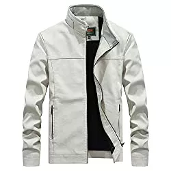 Zhuwuneng Jacken Zhuwuneng Frühling Und Herbst Im Freien Männer Einfarbig Gewaschen Pu-Leder Motorradjacke Größe Lederjacke Männer