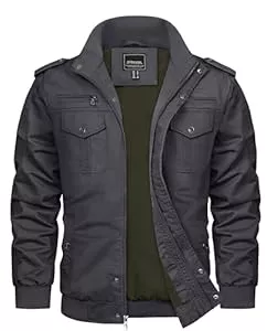 TACVASEN Jacken TACVASEN Herren Übergangsjacke Frühlingsjacke Stehkragen Cargo Jacke Militär Baumwolle Arbeitsjacke mit Vielen Taschen