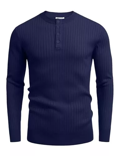 COOFANDY Pullover & Strickmode COOFANDY Herren Henley Pullover mit Knopfleiste Strickpullover Herren Rundhals Winterpullover Dünner Pullover Männer Pulli