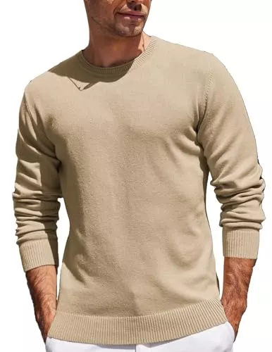COOFANDY Pullover & Strickmode COOFANDY Herren Rundhalsausschnitt Strickpullover Langarm Crimpen Gerippter Kragen Pullover Einfarbig Sweater