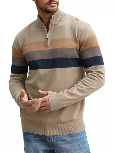 Superora Pullover & Strickmode Superora Herren Pullover Baumwolle Gestreiftes Strickpullover Langarm Feinstrick Rollkragenpullover 1/4 Zip Winterpullover