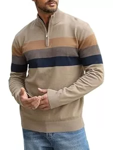 Superora Pullover & Strickmode Superora Herren Pullover Baumwolle Gestreiftes Strickpullover Langarm Feinstrick Rollkragenpullover 1/4 Zip Winterpullover