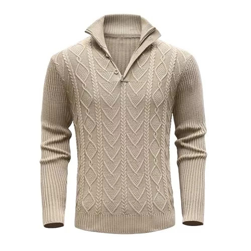 MeiLayM Pullover & Strickmode MeiLayM Herren Pullover Strickpullover mit Reißverschlusskragen Langarm Strickpullover mit Stehkragen Winterpullover Feinstrick Sweat Winter Warme Weiche Pullover Leichter Arbeitspullover