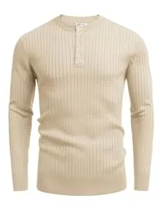 COOFANDY Pullover & Strickmode COOFANDY Herren Henley Pullover mit Knopfleiste Strickpullover Herren Rundhals Winterpullover Dünner Pullover Männer Pulli