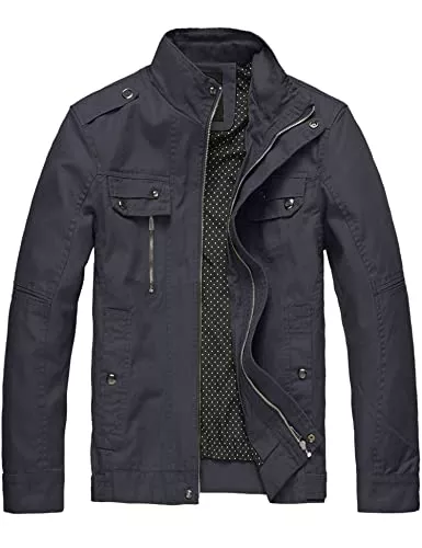 Wantdo Jacken Wantdo Herren Outdoor Jacke Leicht Baumwolle Jacken Freizeit Army Fracht Jacke Cargo Reißverschluss Mäntel Stehkragen Übergangsjacke