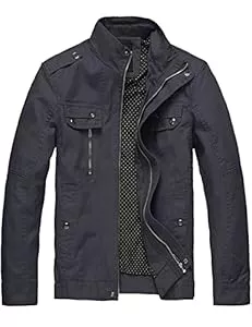 Wantdo Jacken Wantdo Herren Outdoor Jacke Leicht Baumwolle Jacken Freizeit Army Fracht Jacke Cargo Reißverschluss Mäntel Stehkragen Übergangsjacke