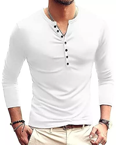LVCBL Langarmshirts LVCBL Herren Langarm Shirts Atmungsaktiv Casual Langärmliges Tops Einfarbig Regular Slim Fit Henley Shirt