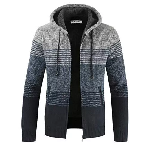 Shuanghao Kapuzenpullover Shuanghao Herren Hoodie mit Kapuze Pullover Pulli Strick-Sweatshirt-Strickjacke-Cardigan, Freizeit-Winter-Kapuzen-Pulli-Strick-Jacke, Fleece-Innenseite Outdoor Herren Kapuzenjacke für Hoodie