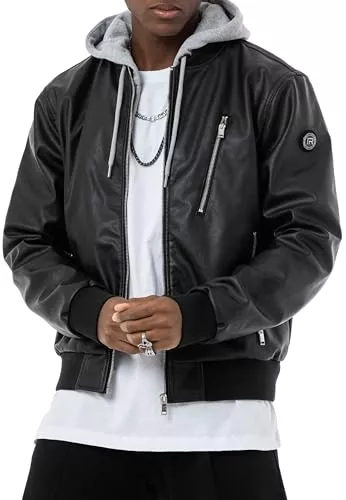 Redbridge Jacken Redbridge Urban Style Kunstlederjacke mit Kapuze und Mehrfach-Zippern Ideal für die Übergangszeit