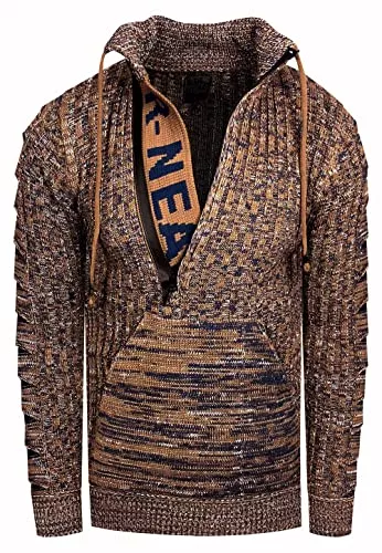R-Neal Pullover & Strickmode Kapuzenpullover Stehkragen Strick Rusty Neal Pullover Kapuze Zipper Kontrast Auffällig Blickfang Extravagant 360/362 / 328