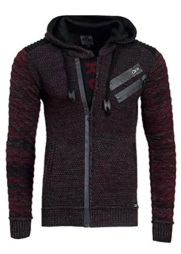 R-Neal Strickjacken R-Neal Kapuzen-Strick-Jacke Herren Strick Pullover Jacke mit Kapuze und Ausgefallenem Zipper Future Design 344