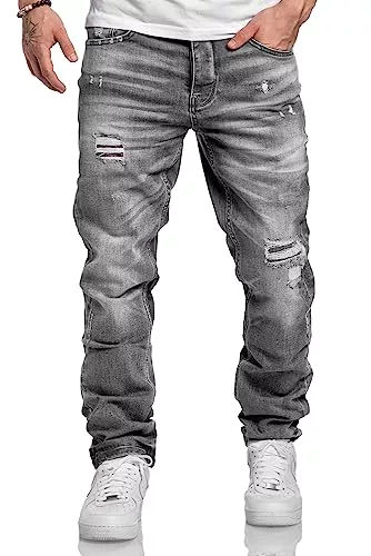 Amaci&Sons Jeans Amaci&Sons Herren Jeans Regular Straight Fit Denim Hose Destroyed 7984