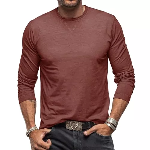 Sprifloral Langarmshirts Herren T-Shirt Langarm Henley Shirt Männer Freizeithemd Vintage Casual Leicht Baumwolle Slim Fit T-Shirt