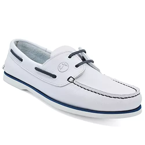 Seajure Flache Schuhe Seajure Herren Bootsschuhe Sauvage Weiß und Marineblau Leder