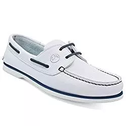 Seajure Flache Schuhe Seajure Herren Bootsschuhe Sauvage Weiß und Marineblau Leder