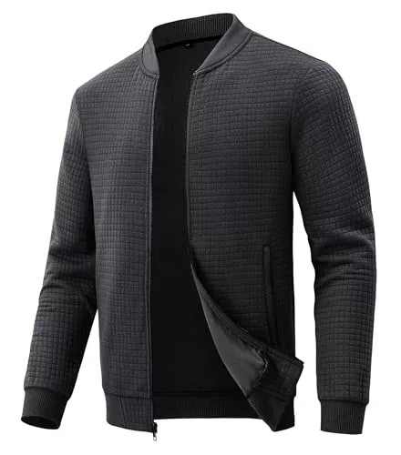 Huayuzh Jacken Huayuzh Jacke Herren übergangsjacke Winter Karierten Jacquard Alltag Freizeit Leicht Jacken mit Reißverschlusstasche