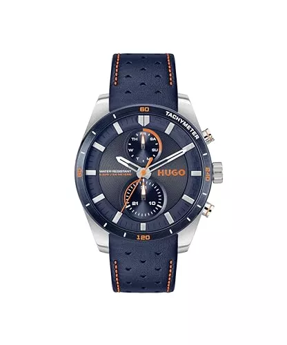 HUGO Uhren HUGO Multi Zifferblatt Quarz Uhr für Herren Kollektion #Fast mit Edelstahl- und Lederarmband